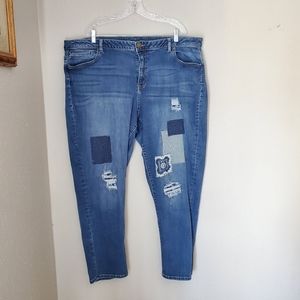 Lane Bryant Low Rise Boyfriend Blue Jean Distressed Patch Patchwork Women's 26R